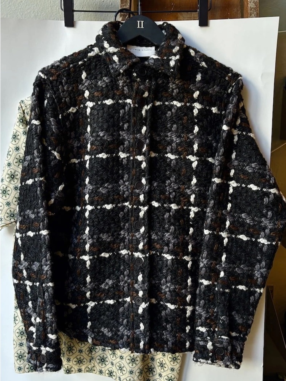 NWT! Plaid Bouclé Button-Front Jacket in Black, Gray & Brown